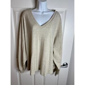 A.N.A. A New Approach Women's Long Sleeve V-Neck Ribbed Top Beige NEW ~ Size 3X